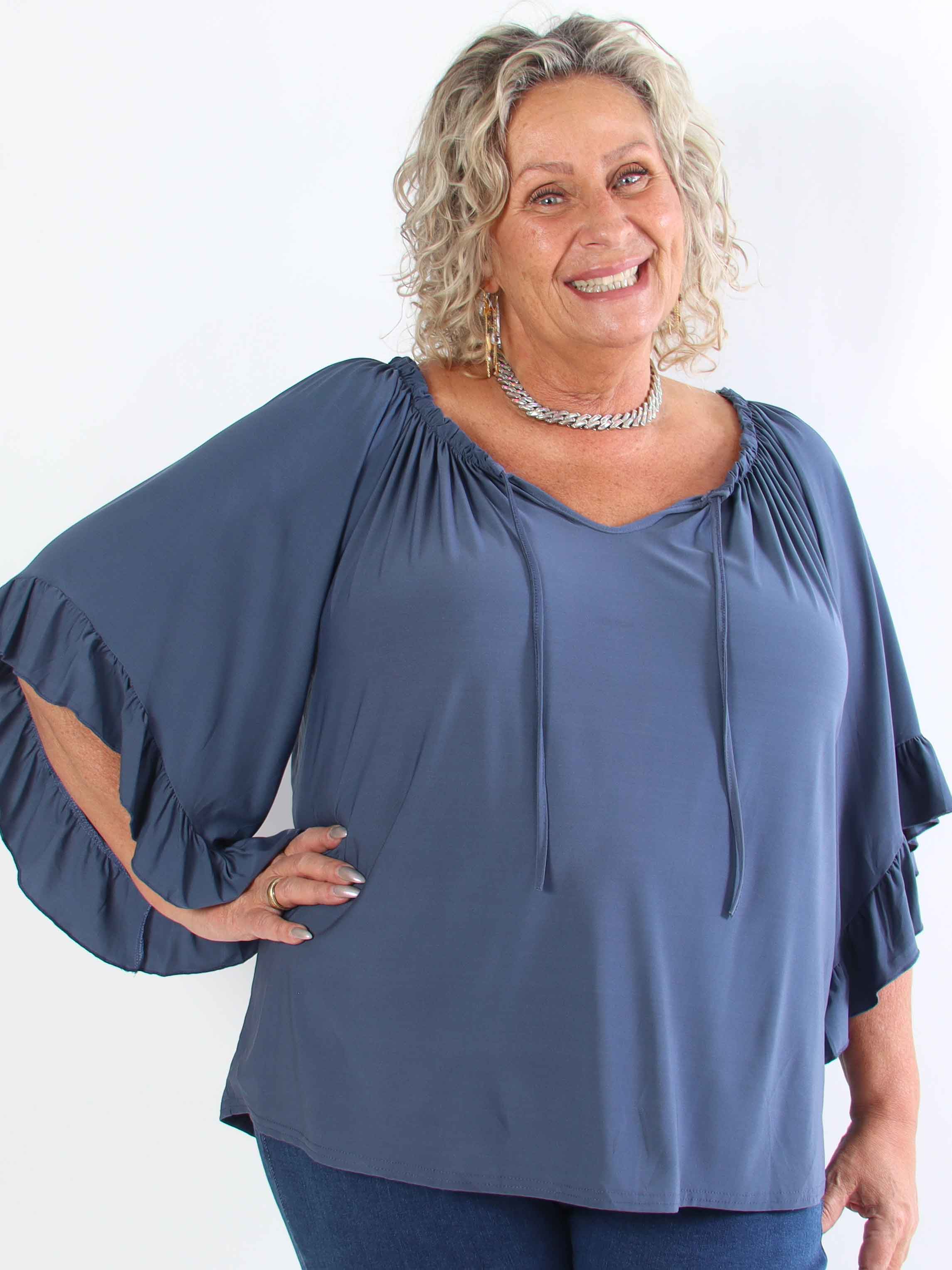 Anneli - Söt elastisk plus size tunika med volangärmar